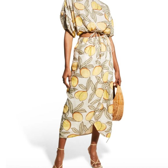 $300 NWOT Rebecca Taylor Lemon Print Cropped‎ Blouse With Back Opening